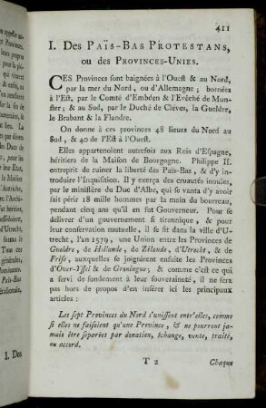 I. Des Païs-Bas Protestans, ou des Provinces-Unies.