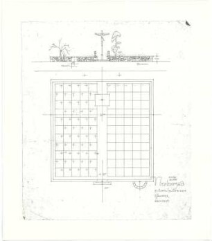 Döllgast, Hans; Neuburg an der Donau (Bayern); Friedhofssiedlung - Lageplan; Eingang Seite (Ansicht)