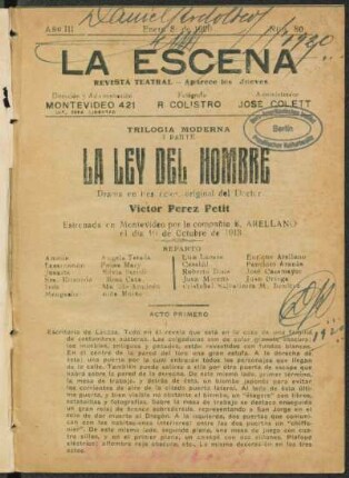 La ley del hombre : drama en tres actos ; trilogia moderna, parte 1