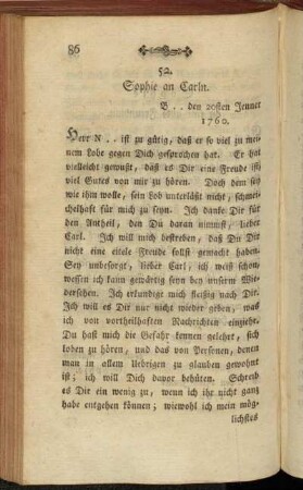52. Sophie an Carln. B .. den 20sten Jenner 1760.
