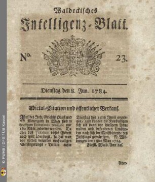 No. 23., Dienstag den 8. Jun. 1784