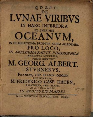 De Lunae Viribus in Haec Inferiora Et Inprimis Oceanum