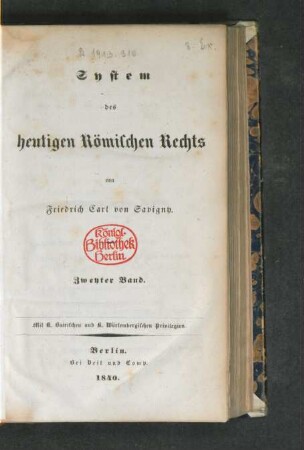 Bd. 2: System des heutigen Römischen Rechts