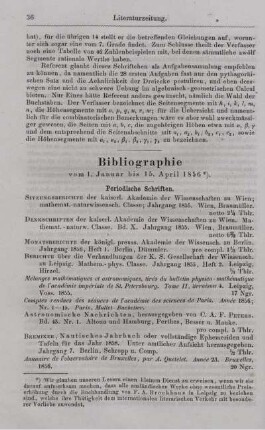Biblographie vom 1. Januar bis 15. April 1856.