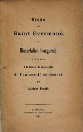 Etude sur Saint Evremond