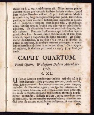 Caput Quartum. Ponit Usum, & abusum Balnei Altenburgensis