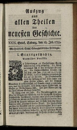 XXIX. Stück, Coburg, den 18. Jul. 1759.