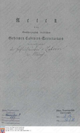 Zabern, Theodor v., Hofbuchdrucker in Mainz; Zabern, [Karl] Th[eodor] v., Hofbuchdrucker in Mainz