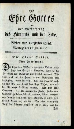 Sieben und vierzigstes Stück. Montags den 15 Junius 1767