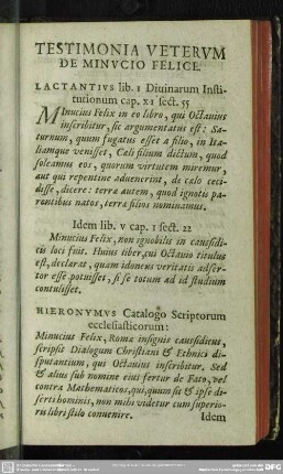 Testimonia Veterum De Minucio Felice
