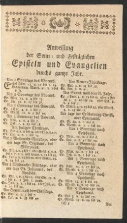 Anweisung der Sonn- und Festtäglichen Episteln und Evangelien durchs gantze Jahr