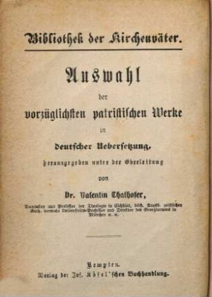 Bibliothek der Kirchenväter : eine Auswahl patristischer Werke in deutscher Übersetzung, 54