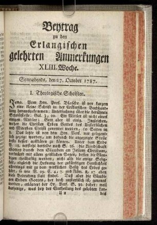 XLIII. Woche. Sonnabends, den 27. October. 1787.