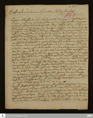 Auszug eines Briefs von Felix Herlib an [Unbekannt].