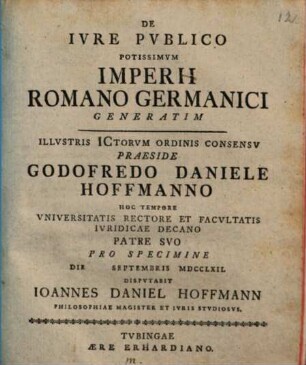 De Ivre Pvblico Potissimvm Imperii Romano Germanici Generatim