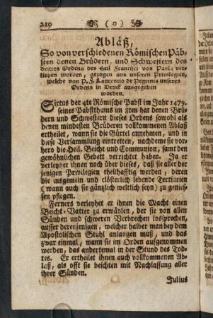 210-220, Abläß, So von verschiedenen Römischen Päbsten denen Brüdern,...-Inhalt.