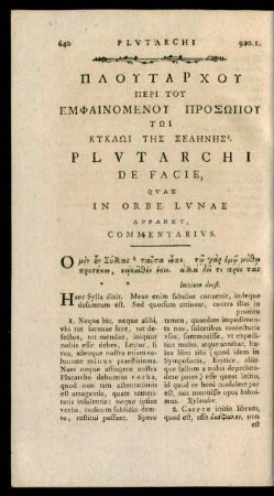 Plutarchi De Facie, Quae In Orbe Lunae Apparet, Commentarius