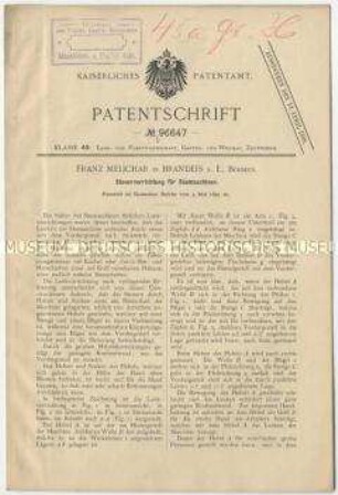 Patentschrift einer Steuervorrichtung für Sämaschinen, Patent-Nr. 96647
