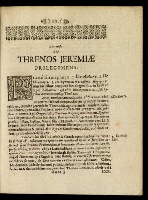 In Threnos Jeremiae Prolegomena.