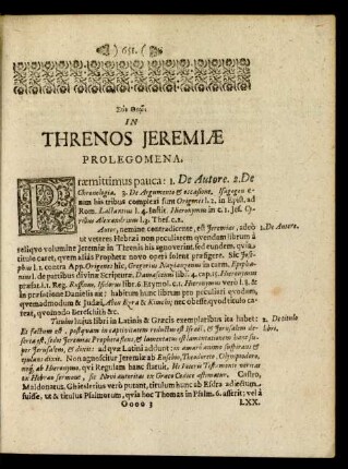 In Threnos Jeremiae Prolegomena.