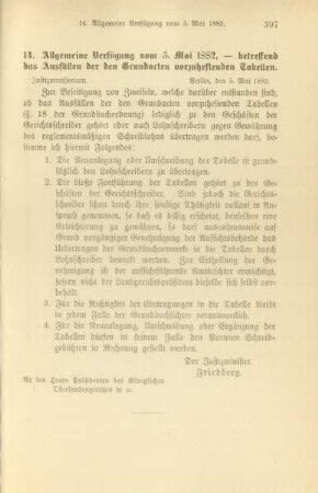 14. Allgemeine Verfügung vom 5. Mai 1882