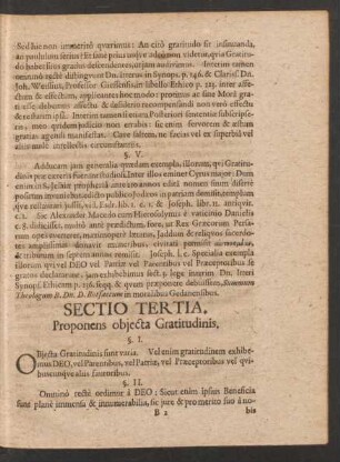Sectio Tertia. Proponens obiecta Gratitudinis.