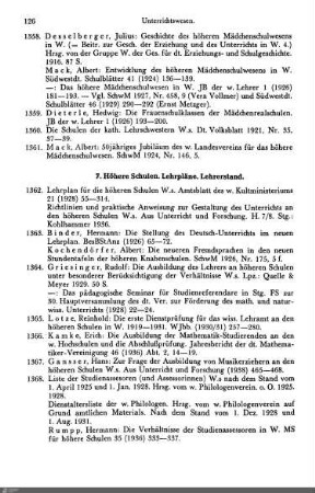 7. Höhere Schulen. Lehrpläne. Lehrerstand