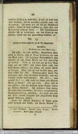 Nr. 25. Fräulein Rudenschöld an G. M. Armfeldt. Apostile, Stockholm den 29sten April 1793