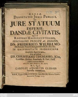 Disputatio Juris Publici, De Jure Statuum Imperii, Dandae Civitatis