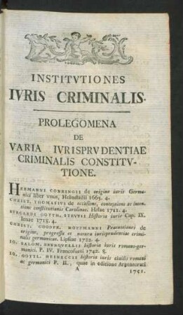 Prolegomena De Varia Iurisprudentiae Criminalis Constitutione