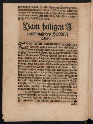 Vam hilligen Avendtmale des Heren Christi.