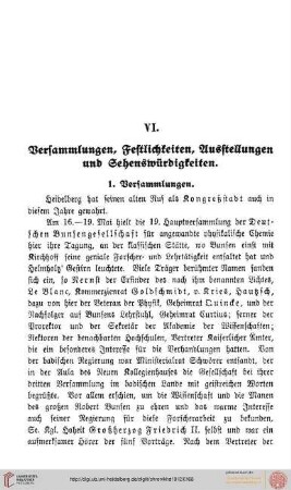 VI. Versammlungen, Festlichkeiten, Ausstellungen, Sehenswürdigkeiten