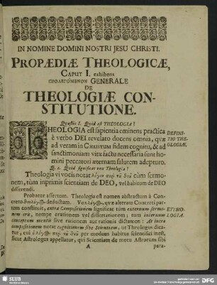Caput I. exhibens Prologomenon Generale De theologiae Constitutione