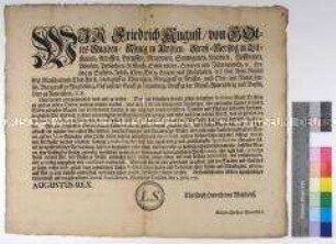 Mandat von Friedrich August I. Kurfürst von Sachsen betreffend die General-Akzise auf Waren