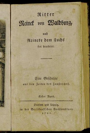 Bd. 1: Ritter Reinek von Waldburg. Erster Band