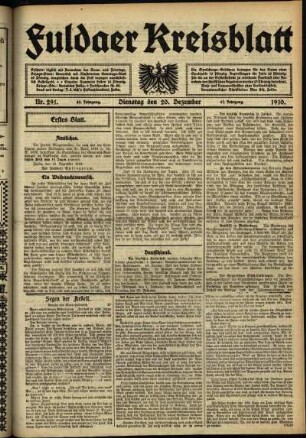 Erste Ausgabe vom Dienstag, den 20. Dezember 1910.