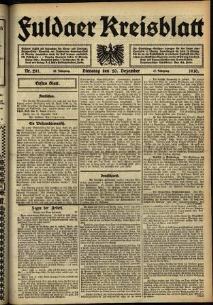 Erste Ausgabe vom Dienstag, den 20. Dezember 1910.