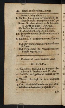 144-185, Tractatus de variis materiis juris.