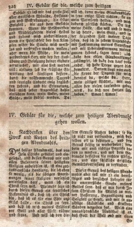 IV. Gebäte für die, welche zum heiligen Abendmahl gehen wollen.