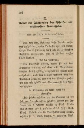X. Ueber die Fütterung der Pferde mit gedämpften Kartoffeln