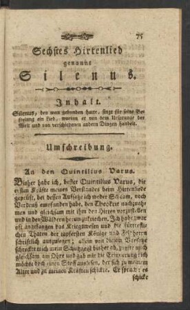Sechstes Hirtenlied genannt Silenus