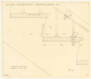 Gesamtbebauungsplan Ankara Ankara Kooperatifi. Haustypen: Generelle Werkplanung, Treppen Details Längsschnitt Geländerprofil 1:1