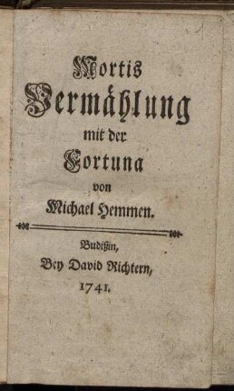 Mortis Vermählung mit der Fortuna