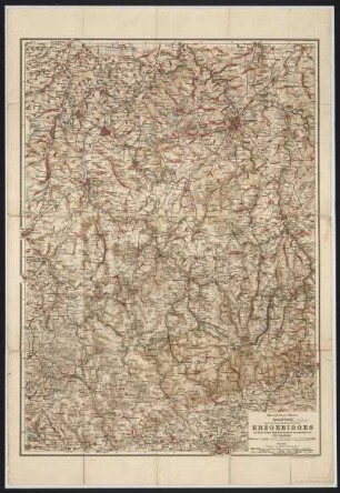 Karte des Sächsisch-Böhmischen Erzgebirges, ca. 1:125 000, Lithographie, 1892 : Special-Karte des Sächsisch-Böhmischen Erzgebirges : Oestl. Th. Westl. Th. / auf Grund neuester Materialien bearb. u. gez. von Ed. Gaebler. - [Ca. 1:125 000]. - Chemnitz : Troitzsch , 1892. - 2 Kt. : [Farbendr.] ; je 68 x 48 cm. - Westl. Th. Aufgestemplt: 2. Aufl.