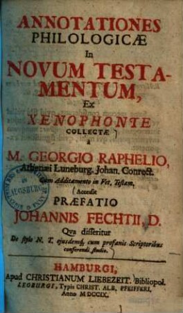 Annotationes philologicae in novum testamentum : ex Xenophonte collectae ...