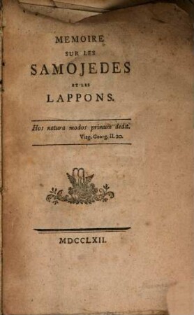 Mémoire sur les Samojedes et les Lappons