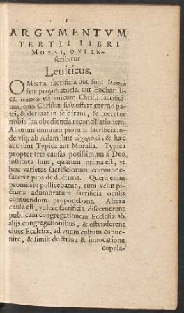 Argumentum Tertii Libri Moysi, Qui Inscribitur Leviticus.