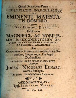 Disputatio inauguralis De eminenti majestatis dominio