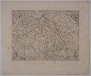 Karte von Sachsen und Thüringen, , ca. 1:720 000, Kupferstich, um 1571 : Chorographia Nova Misniae Et Thvringiae / [Balthasar Jenichen]. - [Ca. 1:720 000]. - [S.l.] , [um 1571]. - 1 Kt. : Kupferst. ; 47 x 33 cm