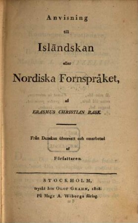 Anvisning till Isländskan eller Nordiska Fornspråket